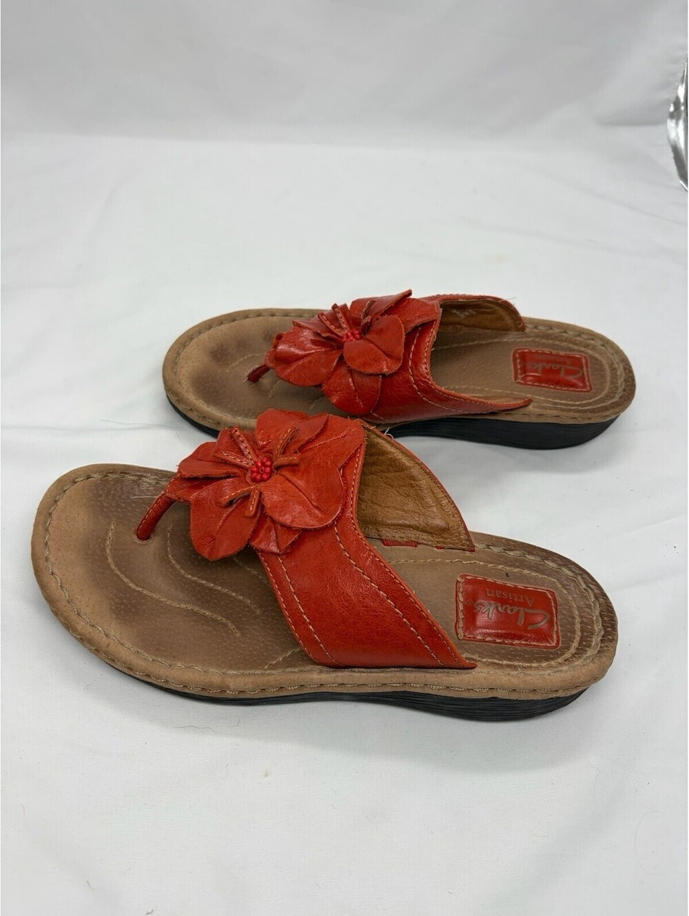 CLARKS ARTISAN Orange Flower Clogs Sandals High Heels Womens Shoes Sz 8.5